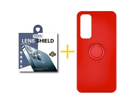 Pack 1 X Protector de Cámara trasera + Funda ACCETEL para Huawei P Smart 2021 Gel O-Ring Rojo
