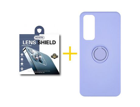 Pack 1 X Protector de Cámara trasera + Funda ACCETEL para Huawei P Smart 2021 Gel O-Ring Morado
