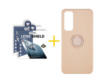 Pack 2 X Protector de Cámara trasera + Funda ACCETEL para Huawei P Smart 2021 Gel O-Ring Rosa Pastel