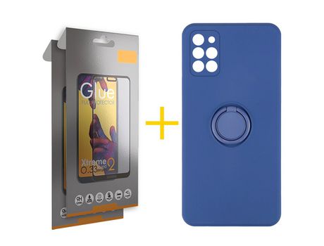 Pack 2 Películas Full + Funda SKYHE por Samsung Galaxy A31 Gel O-Ring Azul