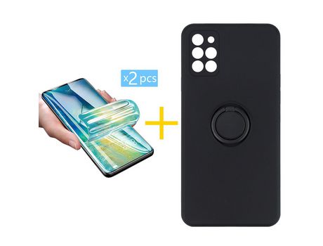 Pack 2 X Protector de Vidrio Templado Hidrogel + Funda ACCETEL para Samsung Galaxy A31 Gel O-Ring Negro