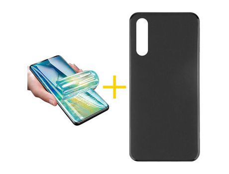 Pack 1 X Protector de Vidrio Templado Hidrogel + Funda ACCETEL para Samsung Galaxy A70 Silicona Liso Negro