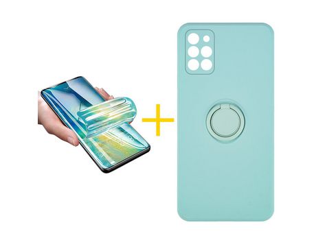 Pack 1 X Protector de Vidrio Templado Hidrogel + Funda ACCETEL para Samsung Galaxy A31 Gel O-Ring Verde-Agua