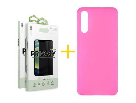 Pack 2 Películas Antiespia + Funda SKYHE por Samsung Galaxy A70 Silicona Liso Rosa