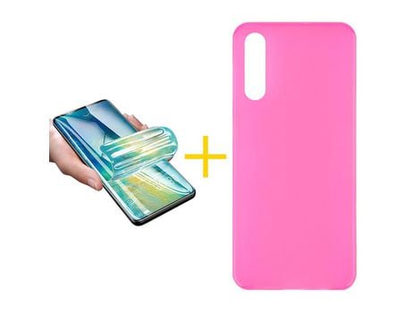 Pack 1 X Protector de Vidrio Templado Hidrogel + Funda ACCETEL para Samsung Galaxy A70s Silicona Liso Rosa