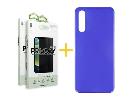 Pack 2 X Protector de Vidrio Templado Anti espía + Funda ACCETEL para Samsung Galaxy A70s Silicona Liso Azul