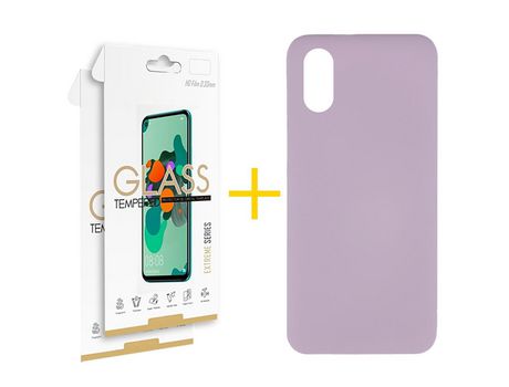 Pack 2 Películas 2.5D + Funda SKYHE por Huawei Y5 2019 Silicona Líquida Morado