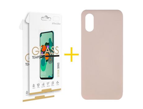 Pack 2 Películas 2.5D + Funda SKYHE por Huawei Y5 2019 Silicona Líquida Rosa