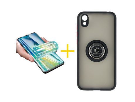 Pack 1 Película + Funda SKYHE por Huawei Y5 2019 Gel Bumper con Anillo Negro