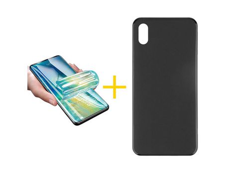 Pack 1 Película + Funda SKYHE por Huawei Y5 2019 Silicona Liso Negro