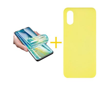 Pack 1 Película + Funda SKYHE por Huawei Y5 2019 Silicona Líquida Amarillo