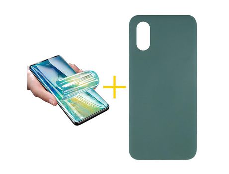 Pack 1 Película + Funda SKYHE por Huawei Y5 2019 Silicona Líquida Verde