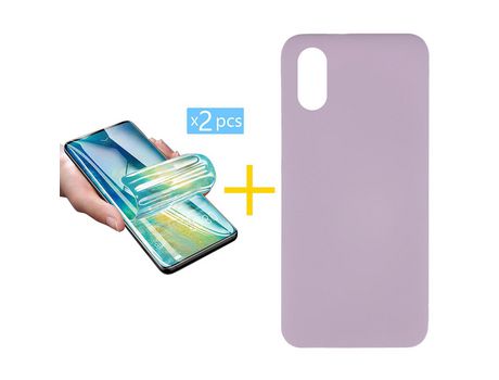 Pack 2 Películas + Funda SKYHE por Huawei Y5 2019 Silicona Líquida Morado