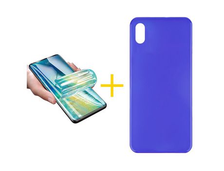 Pack 1 Película + Funda SKYHE por Huawei Y5 2019 Silicona Liso Azul