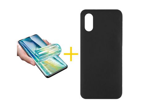 Pack 1 Película + Funda SKYHE por Huawei Y5 2019 Silicona Líquida Negro