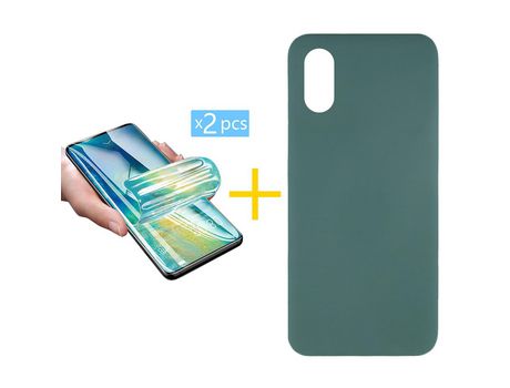 Pack 2 Películas + Funda SKYHE por Huawei Y5 2019 Silicona Líquida Verde