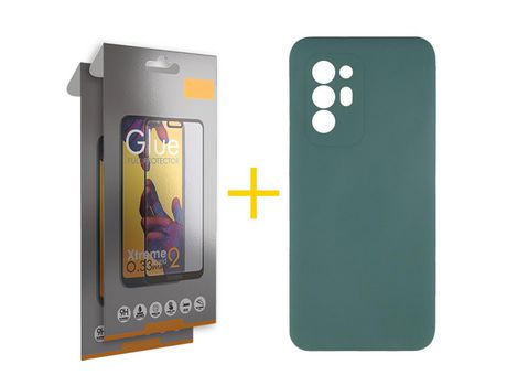 Pack 2 Películas Full + Funda SKYHE por Oppo A94 5G Silicona Líquida Verde