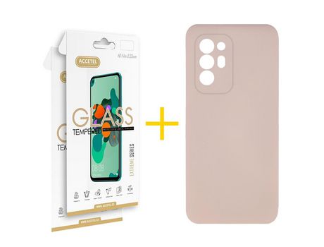 Pack 2 X Protector de Vidrio Templado 2.5D + Funda ACCETEL para Oppo A94 5G Silicona Líquida Rosa