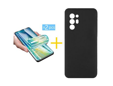 Pack 2 Películas + Funda SKYHE por Oppo A94 5G Silicona Líquida Negro