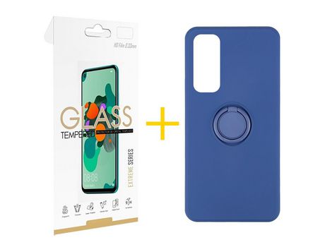 Pack 1 Película 2.5D + Funda SKYHE por Huawei P Smart 2021 Gel O-Ring Azul