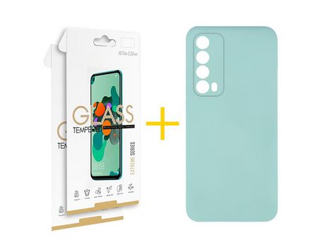Pack 2 Películas 2.5D + Funda SKYHE por Huawei P Smart 2021 Silicona Líquida Verde-Água