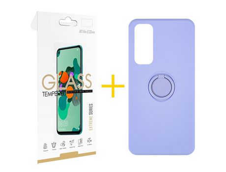 Pack 1 Película 2.5D + Funda SKYHE por Huawei P Smart 2021 Gel O-Ring Morado