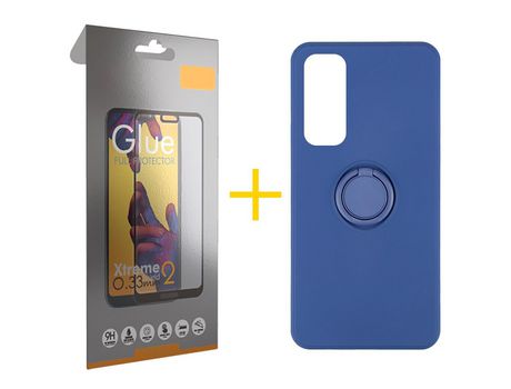 Pack 1 Película Full + Funda SKYHE por Huawei P Smart 2021 Gel O-Ring Azul