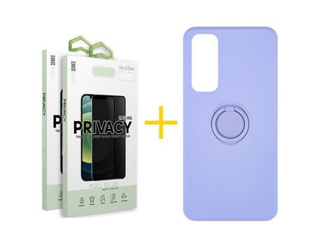 Pack 2 Películas Antiespia + Funda SKYHE por Huawei P Smart 2021 Gel O-Ring Morado