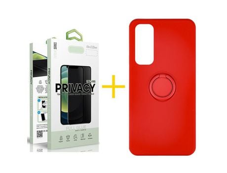 Pack 1 Película Antiespia + Funda SKYHE por Huawei P Smart 2021 Gel O-Ring Rojo