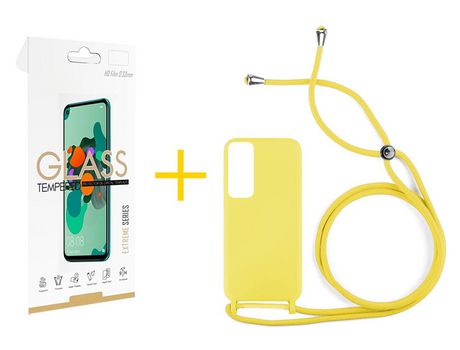 Pack 1 Película 2.5D + Funda SKYHE por Huawei P Smart 2021 Gel con Cordón Amarillo