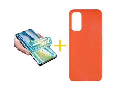 Pack 1 X Protector de Vidrio Templado Hidrogel + Funda ACCETEL para Huawei P Smart 2021 Silicona Liso Rojo