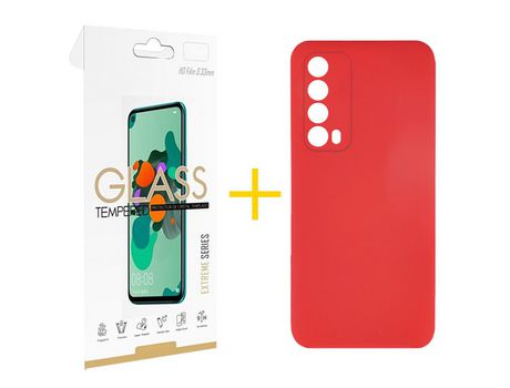 Pack 1 Película 2.5D + Funda SKYHE por Huawei P Smart 2021 Silicona Líquida Rojo