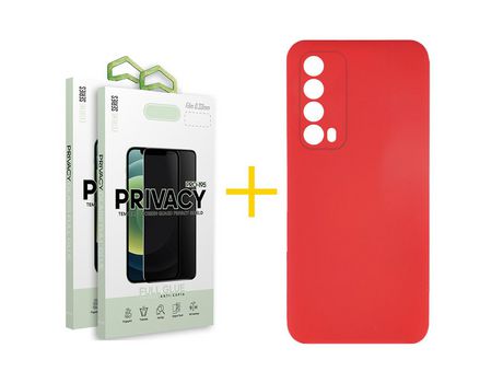 Pack 2 Películas Antiespia + Funda SKYHE por Huawei P Smart 2021 Silicona Líquida Rojo