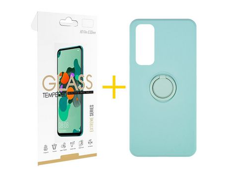 Pack 1 Película 2.5D + Funda SKYHE por Huawei P Smart 2021 Gel O-Ring Verde-Auga