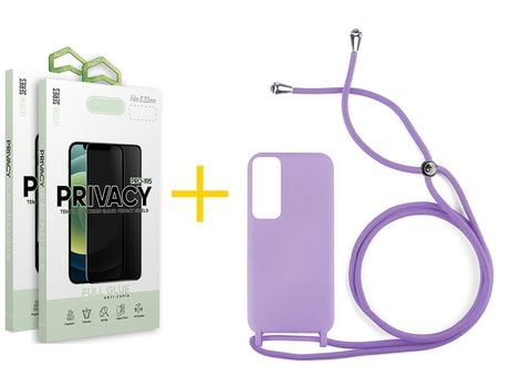 Pack 2 Películas Antiespia + Funda SKYHE por Huawei P Smart 2021 Gel con Cordón Violeta