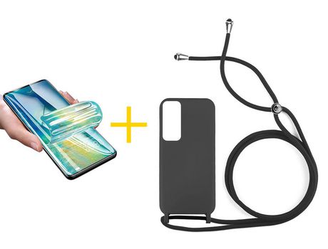 Pack 1 X Protector de Vidrio Templado Hidrogel + Funda ACCETEL para Huawei P Smart 2021 Gel con Cordón Negro