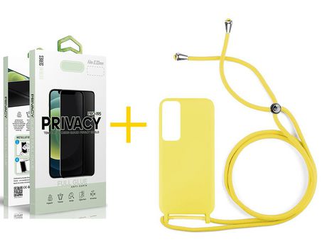 Pack 1 Película Antiespia + Funda SKYHE por Huawei P Smart 2021 Gel con Cordón Amarillo