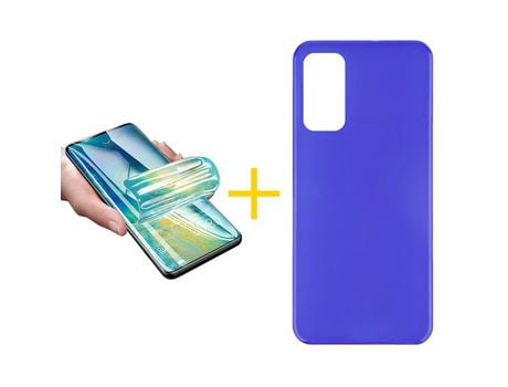 Pack 1 X Protector de Vidrio Templado Hidrogel + Funda ACCETEL para Huawei P Smart 2021 Silicona Liso Azul