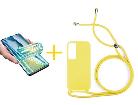 Pack 1 X Protector de Vidrio Templado Hidrogel + Funda ACCETEL para Huawei P Smart 2021 Gel con Cordón Amarillo