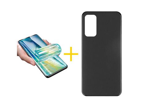 Pack 1 X Protector de Vidrio Templado Hidrogel + Funda ACCETEL para Huawei P Smart 2021 Silicona Liso Negro