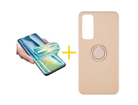 Pack 1 X Protector de Vidrio Templado Hidrogel + Funda ACCETEL para Huawei P Smart 2021 Gel O-Ring Rosa Pastel