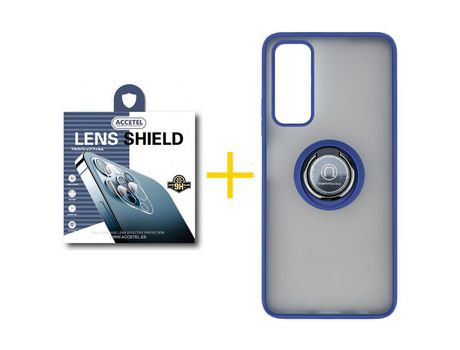 Pack 1 X Protector de Cámara trasera + Funda ACCETEL para Huawei P Smart 2021 Gel Bumper con Anillo Azul