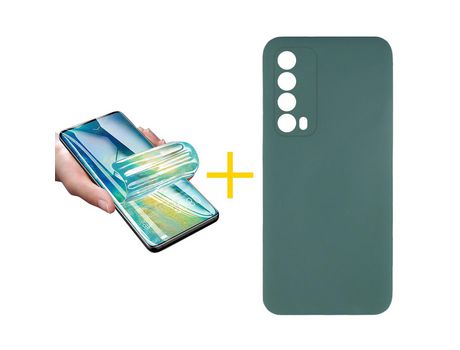 Pack 1 X Protector de Vidrio Templado Hidrogel + Funda ACCETEL para Huawei P Smart 2021 Silicona Líquida Verde