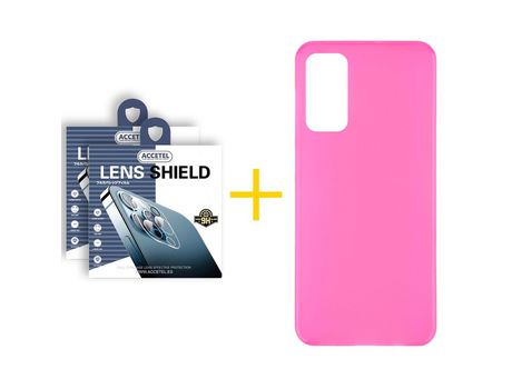 Pack 2 X Protector de Cámara trasera + Funda ACCETEL para Huawei P Smart 2021 Silicona Liso Rosa