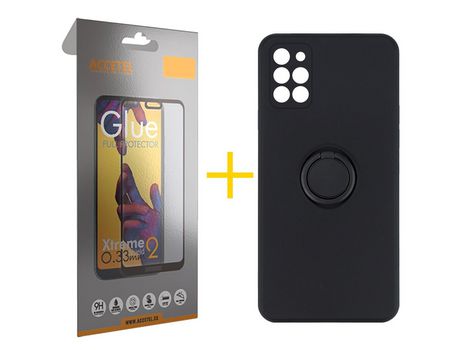 Pack 1 X Protector de Vidrio Templado Full + Funda ACCETEL para Samsung Galaxy A31 Gel O-Ring Negro