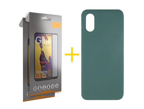 Pack 2 Películas Full + Funda SKYHE por Huawei Y5 2019 Silicona Líquida Verde