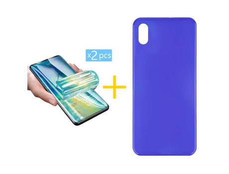 Pack 2 Películas + Funda SKYHE por Huawei Y5 2019 Silicona Liso Azul