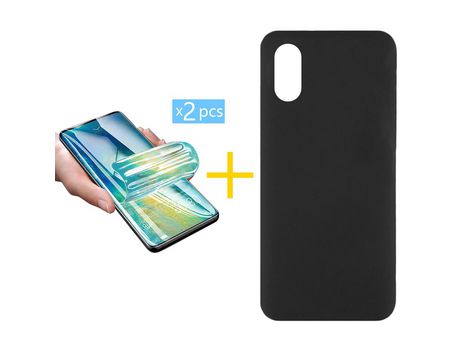 Pack 2 Películas + Funda SKYHE por Huawei Y5 2019 Silicona Líquida Negro