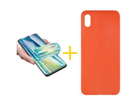 Pack 1 Película + Funda SKYHE por Huawei Y5 2019 Silicona Liso Rojo