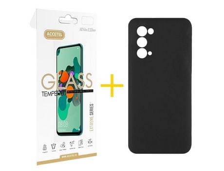 Pack 1 X Protector de Vidrio Templado 2.5D + Funda ACCETEL para Oppo A74 5G Silicona Líquida Negro
